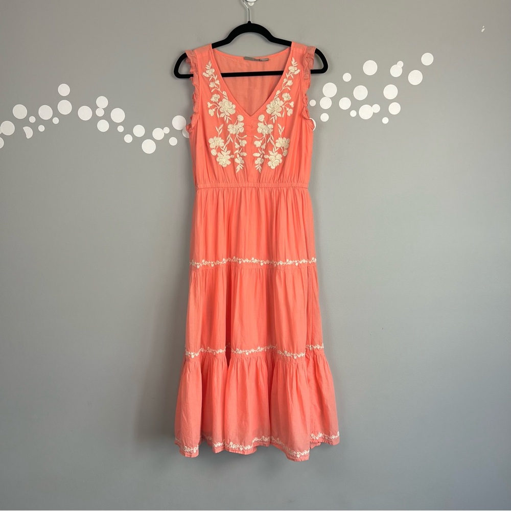 Lucky Brand Embroidered Tiered Midi Dress Size S